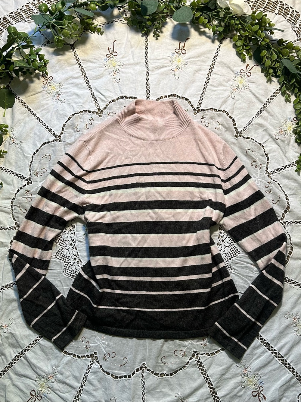 Croft & Barrow Striped Pink and Black Turtleneck Sweater